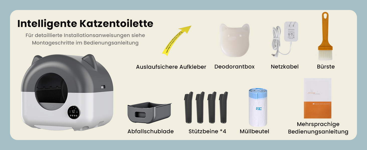 Автоматичний лоток для котів з самоочищенням 65л, 9 сенсорів, керування через додаток, захист від защемлення (сірий)