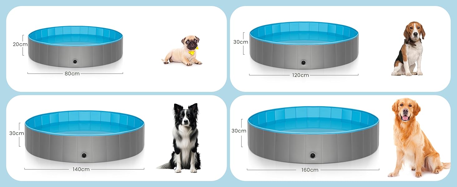 Басейн для собак EUGAD, складаний, 120x30 см, сірий. Плавальне озеро для собак, антиковзне PVC.