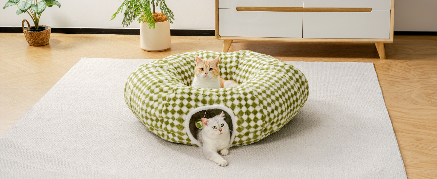 Туннель для котів MewooFun, 90 см, з м'яким лежаком, інтерактивна іграшка для котів, складаний, багатофункціональний