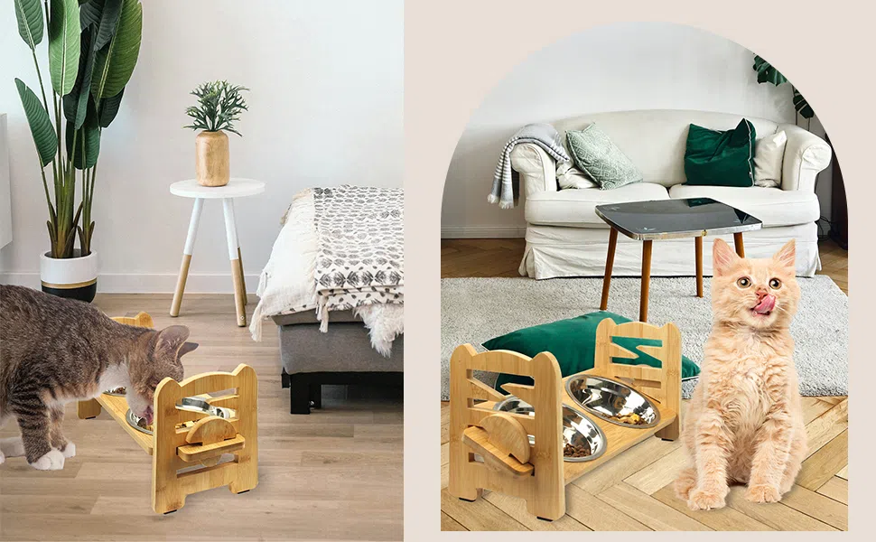 Підвищений годівниця для тварин Suerhatcon, миска для собак або котів, регульована висота, з 2 нержавіючими мисками для маленьких собак та котів