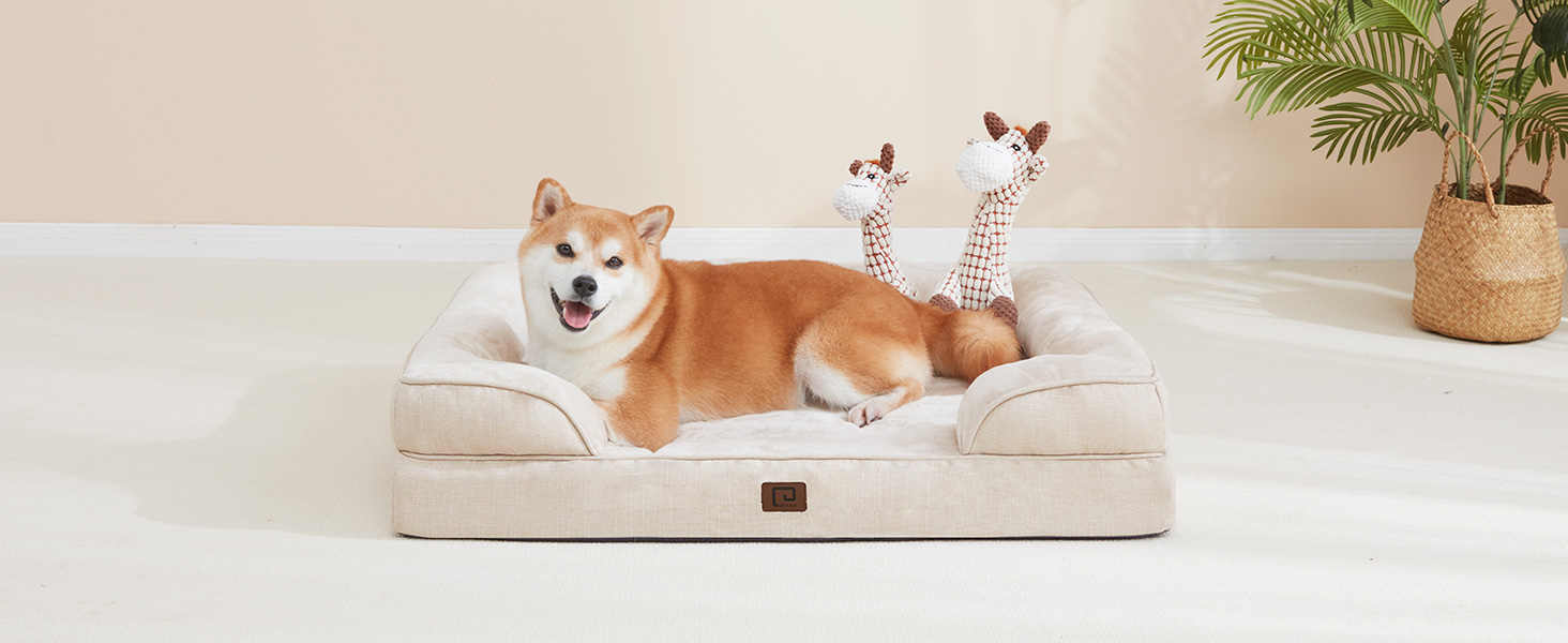 Ортопедичне ліжко для собак великих порід EHEYCIGA, 112x81 см, кошик для собак XL з Memory Foam, водовідштовхувальне, неслизьке, з високим бортиком, сірого кольору (112 x 81 x 18 см)