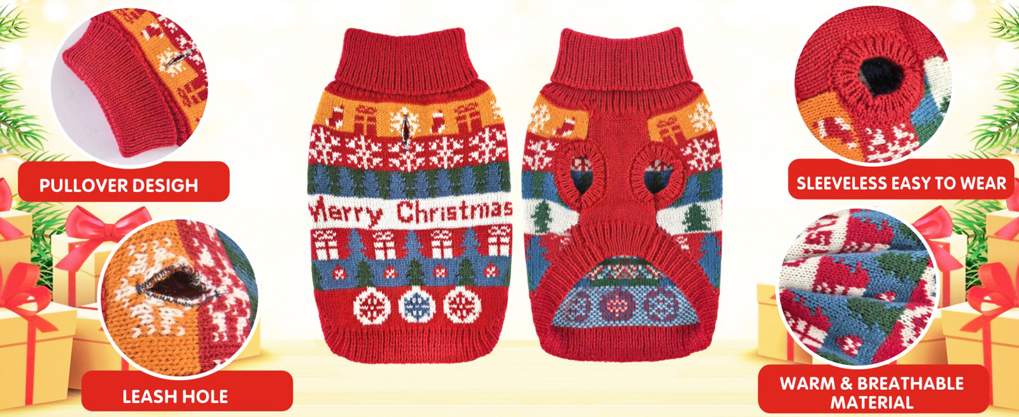 Теплий зимовий пуловер для собак з новорічним дизайном. Ідеальний для маленьких та середніх собак, чихуахуа. Зручний, з флісу, для святкування Різдва.