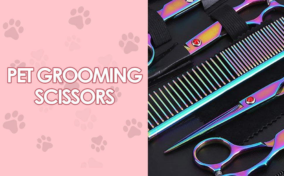 Набір ножиць для грумінгу собак та котів 6 шт. з нержавіючої сталі, кольорові, для догляду та видалення шерсті