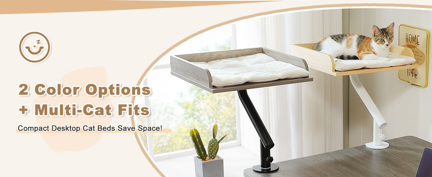 PAWZ Road: ліжко для кота на стіл, дерев'яне ліжко для котів, кошик для котів, 360° обертання та регулювання висоти, гамак для котів для дряпання, підтримує до 23 кг (Бежевий, прямокутне дерево)