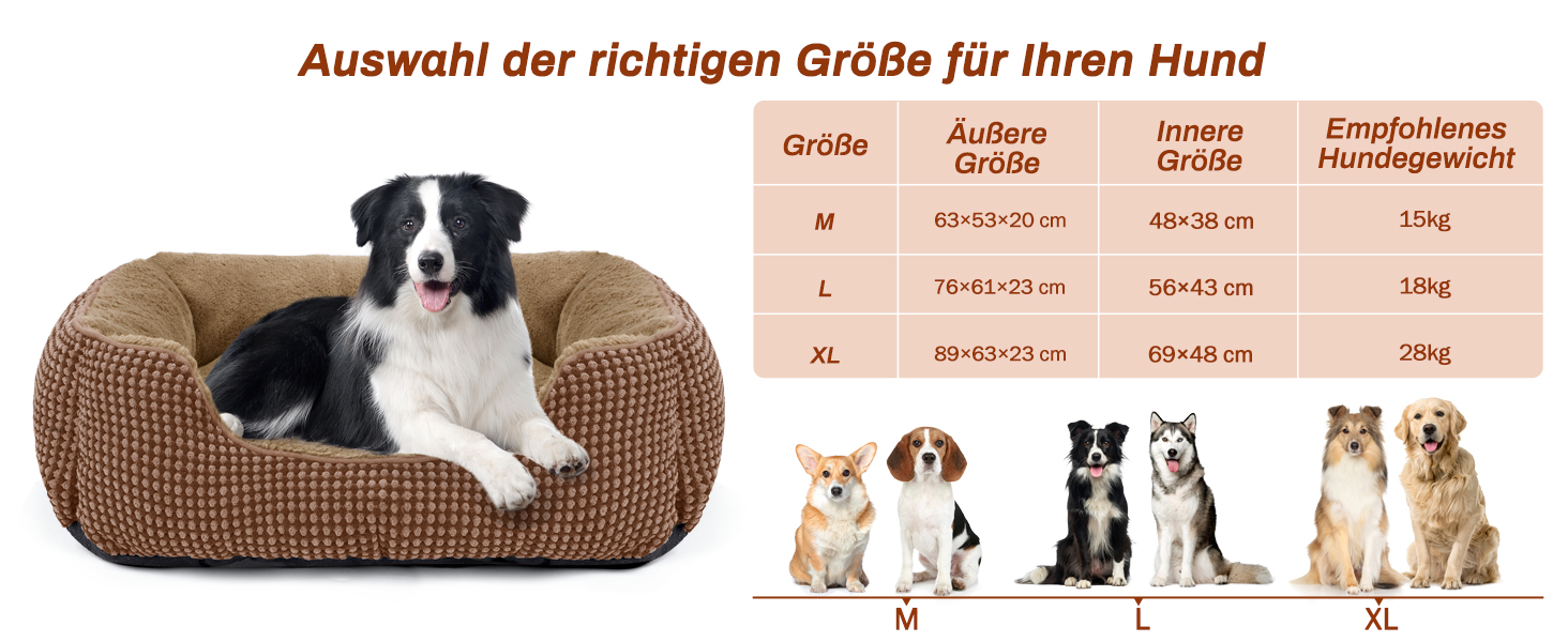 FURTIME Лежанка для собак середнього розміру, кошик для собак, миється, пухнаста, з неслизьким покриттям, заспокоююча лежанка для собак та котів середнього та малого розміру, 63x53x20 см, коричнева