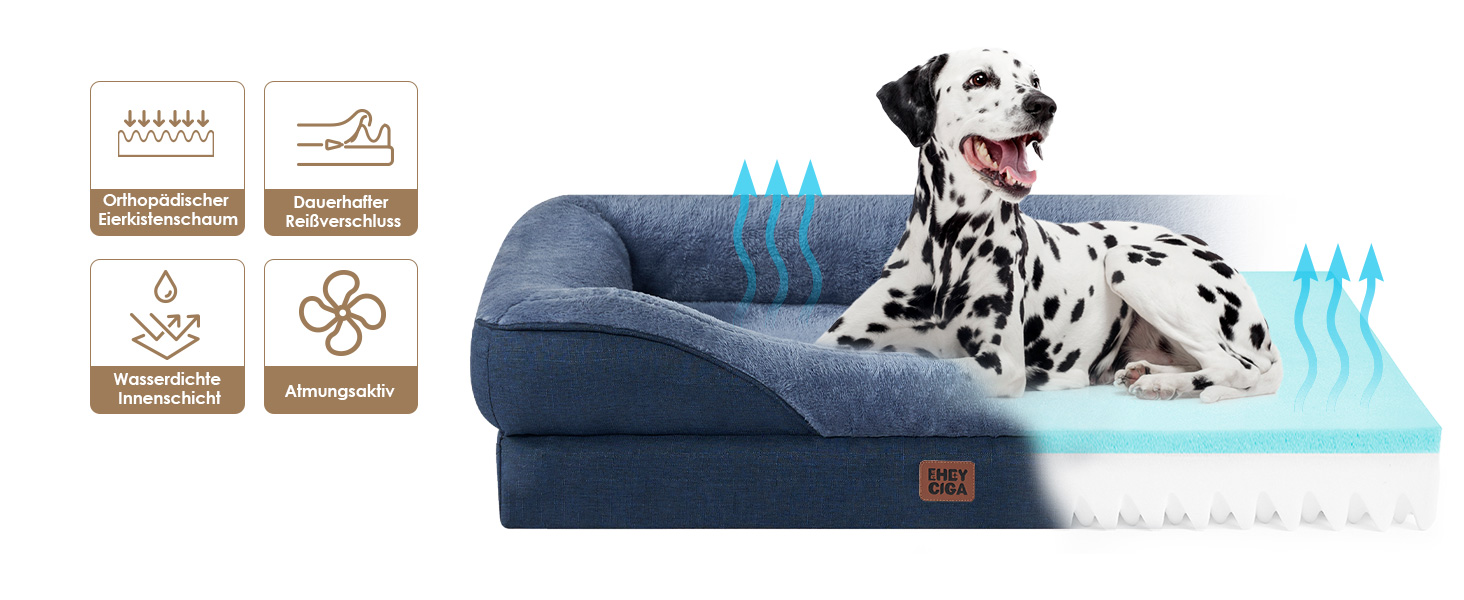 Ортопедичне ліжко для собак середніх порід, 91x68x17.5 см, з Memory Foam, миється та водонепроникне, кошик для собак з 4 бортиками, диванчик для собак, антиковзаюче, (106 x 76 x 18.5 см, Морська синя)