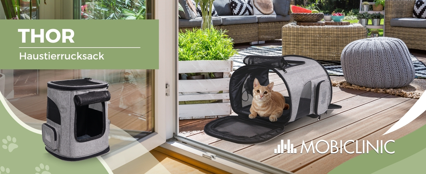 Mobiclinic® Pets: Сучасна переноска-рюкзак для котів та собак, 30x25x40 см, Thor, складна, з сіткою, аксесуари, подвійний хват, регульована