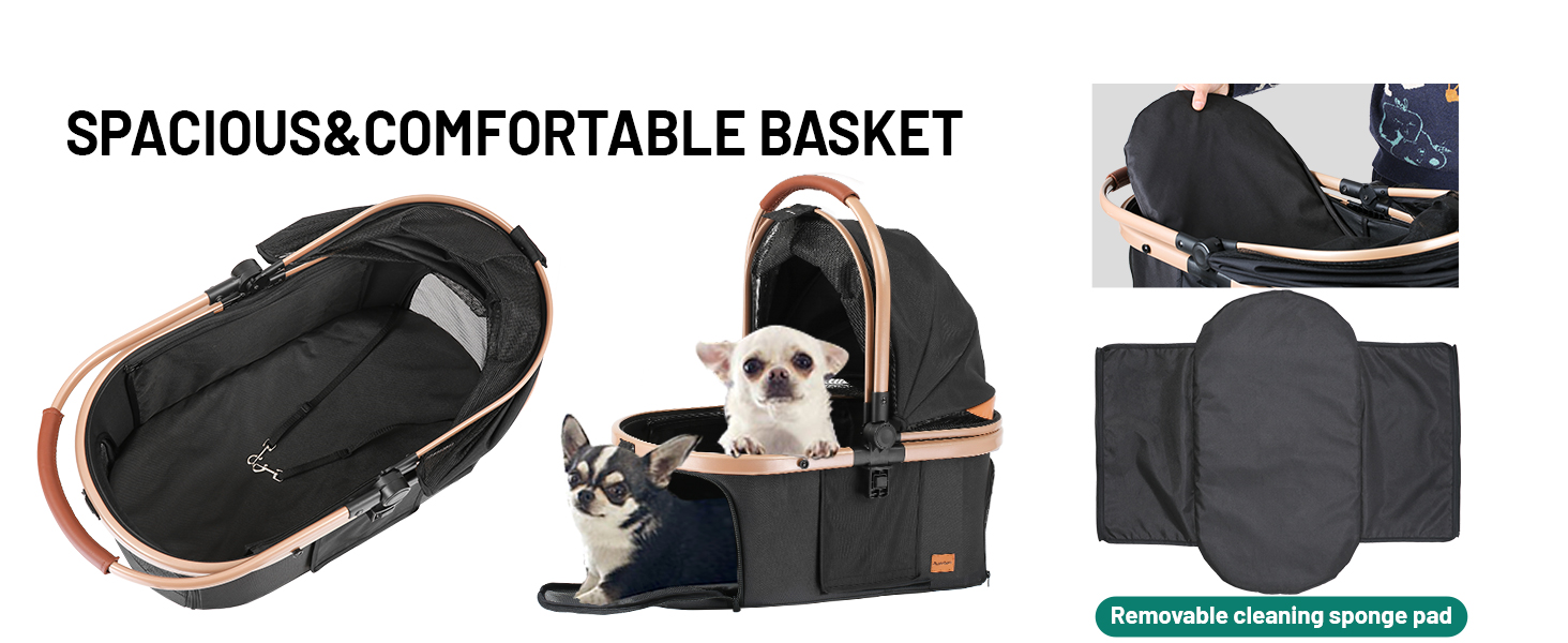 Візок для собак та котів EchoSmile 20 кг, 4-в-1, чорний: складаний, з колесами 360°, сітчастими вікнами