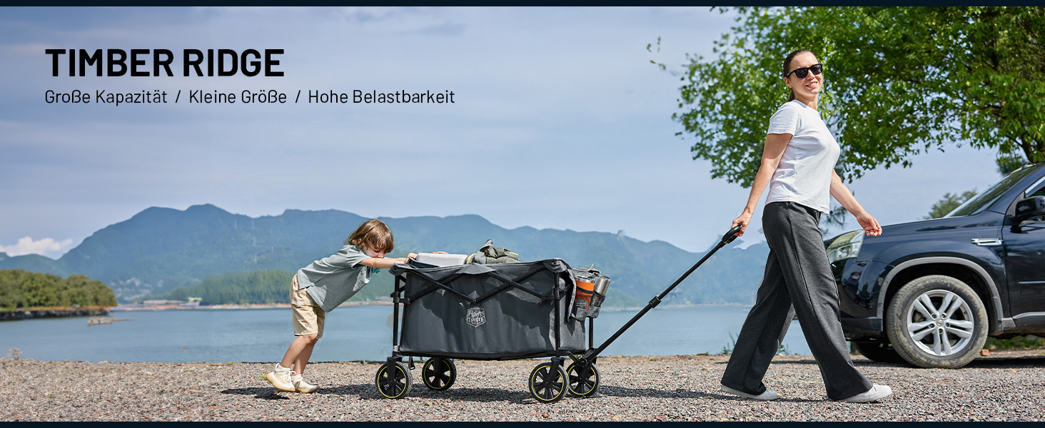 Болерваген Timber Ridge 200L складний з підстаканником, для саду, кемпінгу, покупок. Витримує 100 кг (сірий)