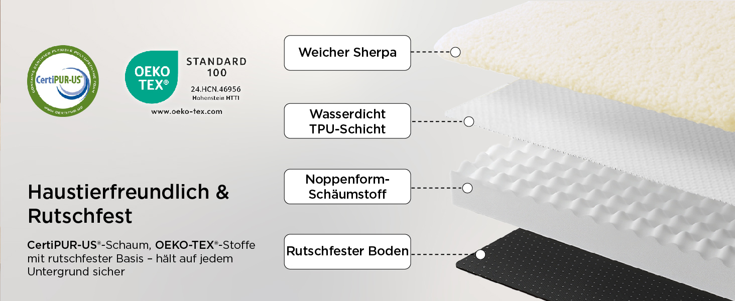 Ортопедичне ліжко для собак BEDSURE - великі породи, 91x69x8 см, м'яке, миється, сіре