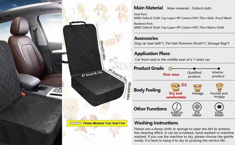 Захисний чохол на сидіння авто для собак, 136x119 см, чорний, нейлон. З щіткою для чищення та сумкою. Підходить для більшості авто та SUV.