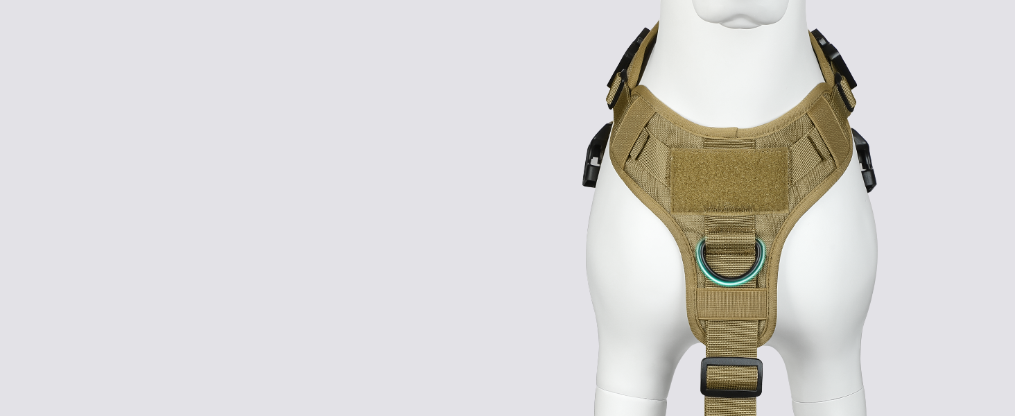 Шлейка для собак Rabbitgoo для великих собак без натягу, тактична нагрудна шлейка з MOLLE, металеві пряжки, дихаюча, військова, регульована, з підкладкою, L (1 шт., коричнева)