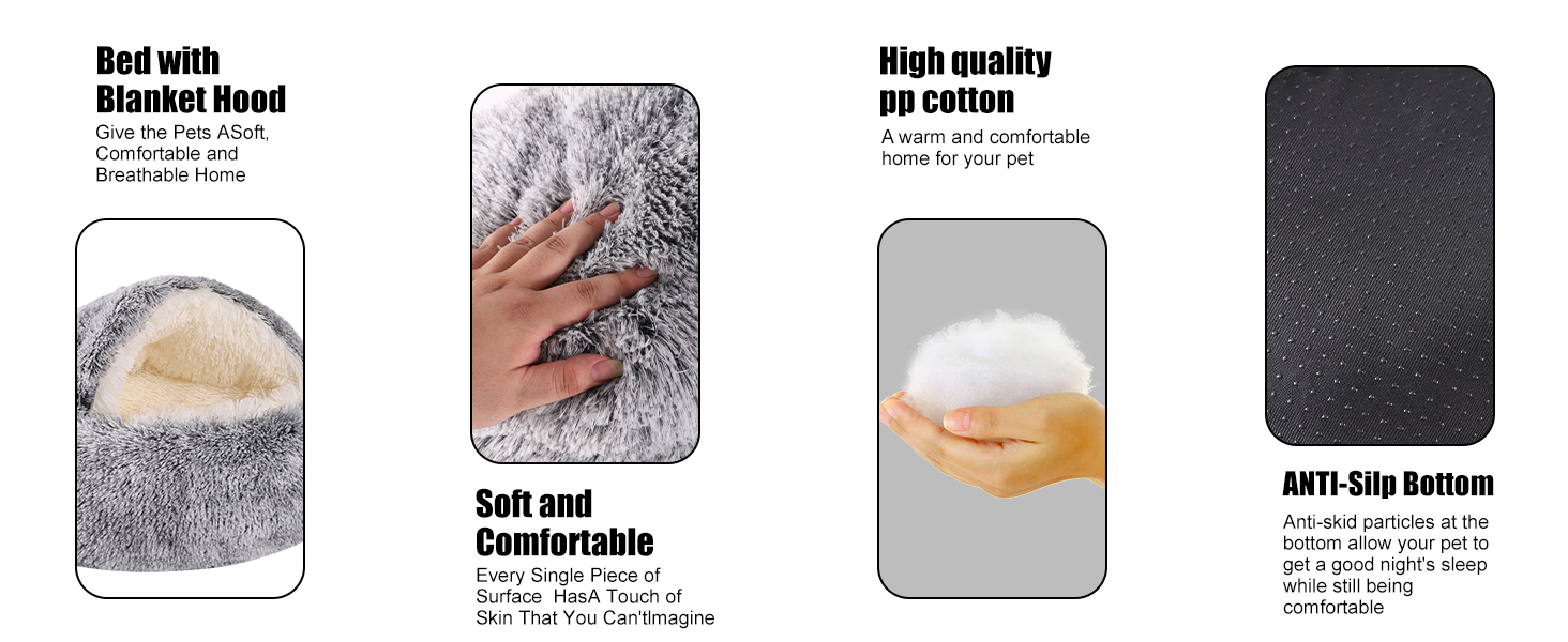 Кругла лежанка-будиночок для котів та собак, м'який плюш, з капюшоном, 60x60 см, колір кавовий