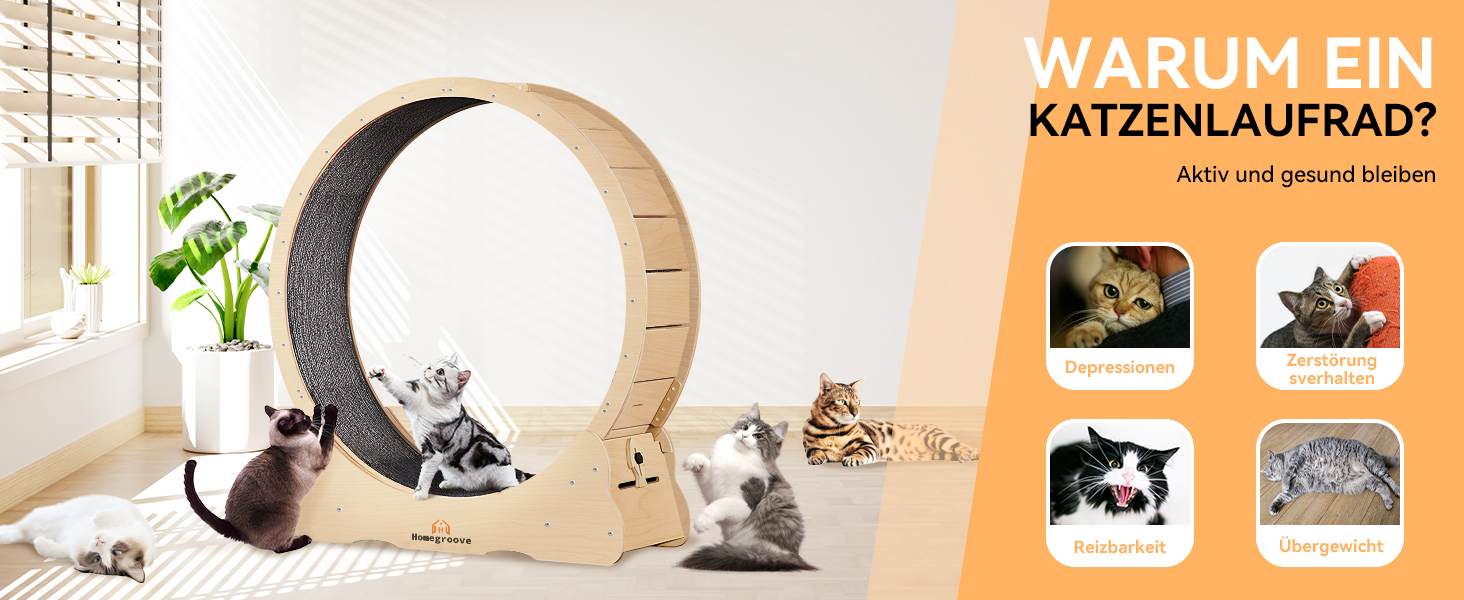 Ляльковий біговий диск для котів Homegroove, 113 см, XL, натуральне дерево, для зниження ваги та здоров'я