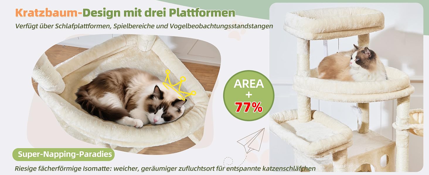 Комплекс для котів Taoqimiao 180 см XXL бежевий: будиночок, платформа, 9 стовпчиків, лежак, кошик - для великих порід (Мейн-кун)