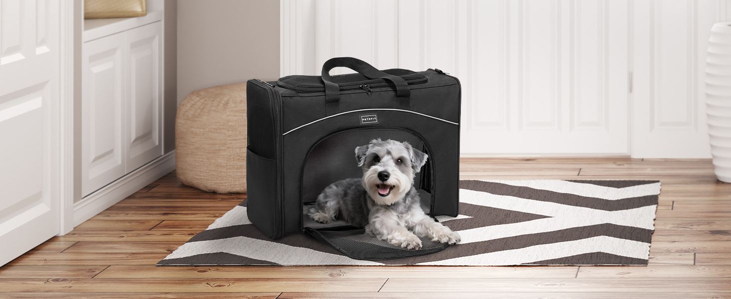 Транспортна сумка для собак та котів Petsfit 55x40x23, авіаперельоти, авто, поїзд | Чорний колір