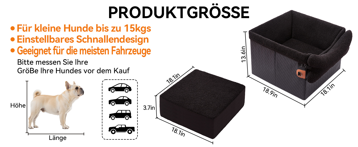 Автокрісло для собак - велике, чорне/сіре, з кишенями та поворотком, для собак середніх та великих порід