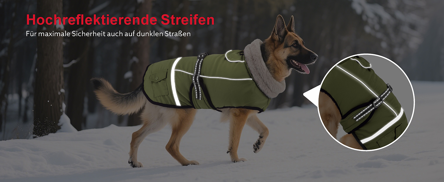 Зимовий одяг для собак, водонепроникна куртка для великих собак з регульованими лямками, теплий одяг для собак з флісу, світловідбиваючі смуги, підходить для лабрадорів, оливковий, XL
