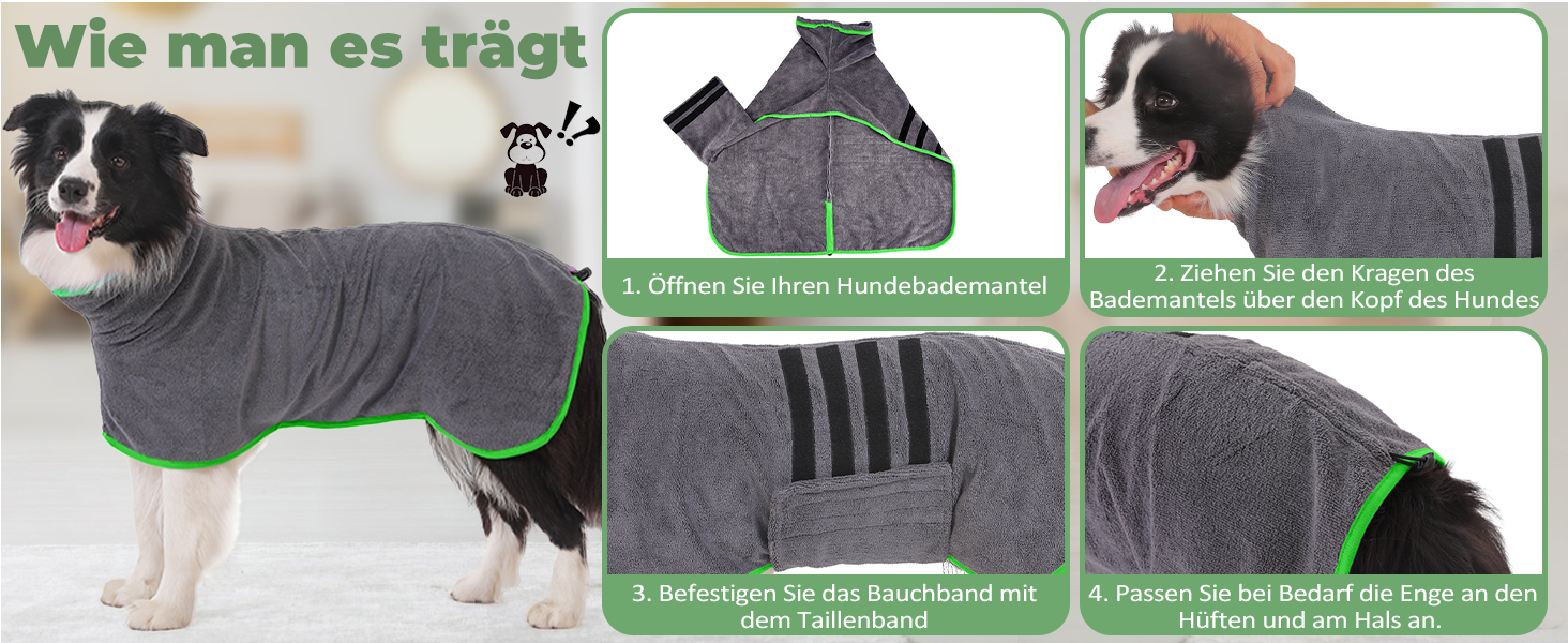 Рушник для собак, мікрофібра, середні та великі породи - сірий, швидко сохне, супер вбираючий, для собак та котів (чорний, M, сірий (зелена сторона))