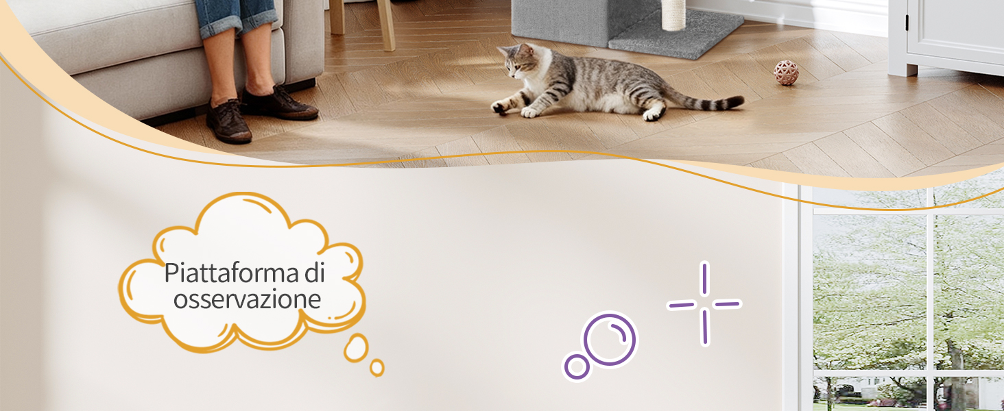 Дерево для кігтів Hzuaneri Kratzbaum 75 см, кігтеточка для котів з лежаком, будиночком, сизалевими стовпчиками та іграшками, сірий колір, MS07618LG