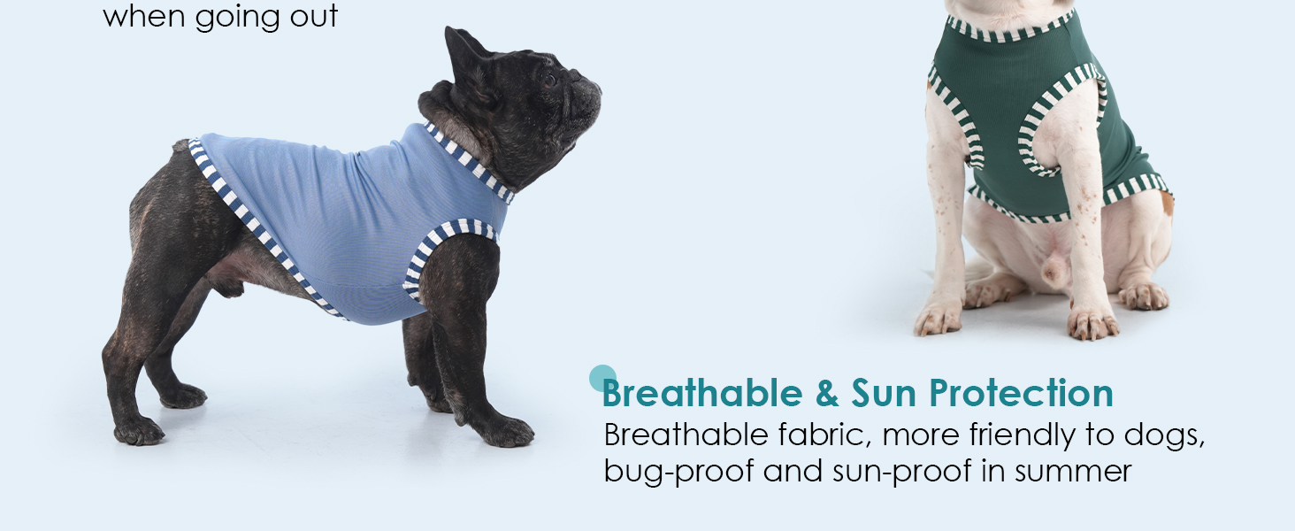 Сорочка для собак Katzinst (2 шт.) - сонцезахист, дихаючий матеріал, для середніх собак, французького бульдога, розмір L (зелений хакі)