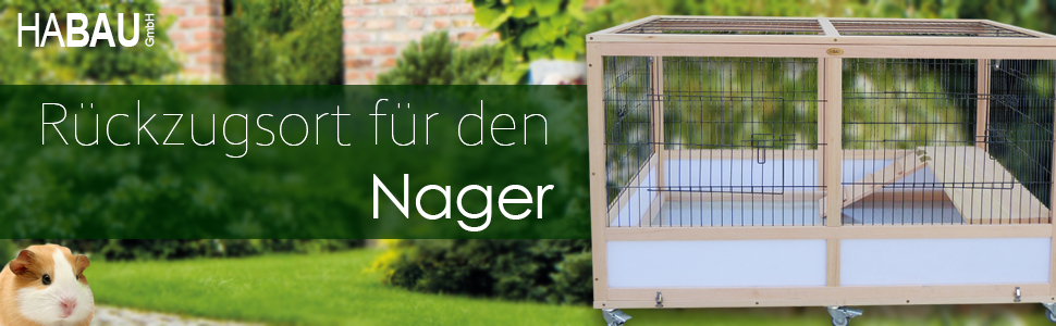 Клітка для кроликів HABAU, 118 x 75 x 79 см, з натурального дерева та металевої решітки, для дому