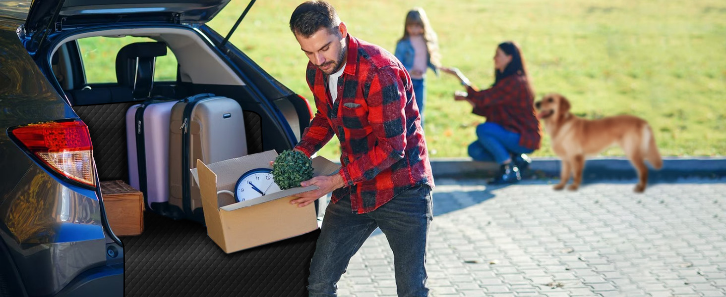 Захист для багажника автомобіля для собак: водовідштовхуючий і стійкий до подряпин килимок з захистом бокових панелей та краю багажника. Легкий у догляді та міцний.