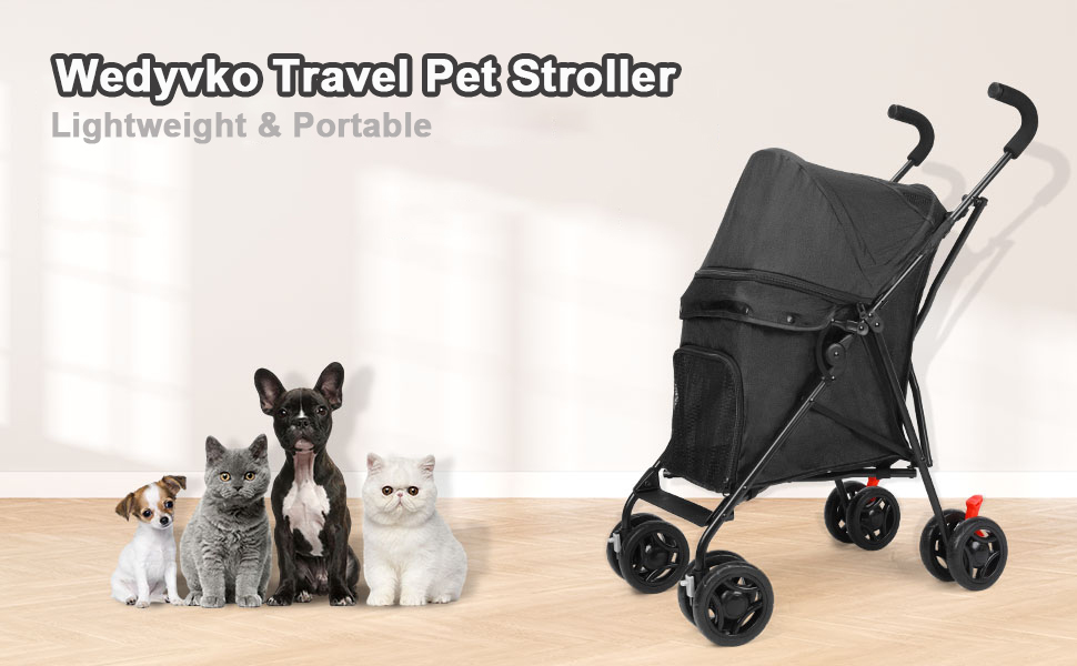 Візок для собак Wedyvko для маленьких собак, 10-9 кг, легкий, складаний, з кошиком для зберігання та тримачем для напоїв, чорний