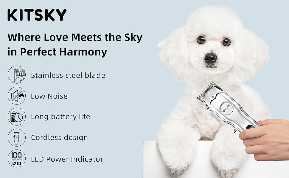 Професійний набір для грумінгу собак: тример для шерсті з акумулятором 2000mAh, 6500rpm, тиха робота, чорний колір