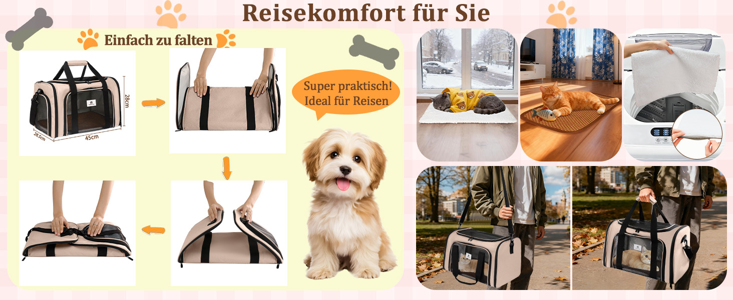 Транспортна сумка для котів та маленьких собак – складана, добре провітрювана переноска. Сумка для котів з водонепроникним вкладишем для безпечного транспортування до ветеринара, у подорожах та в автомобілі (Коричнева)