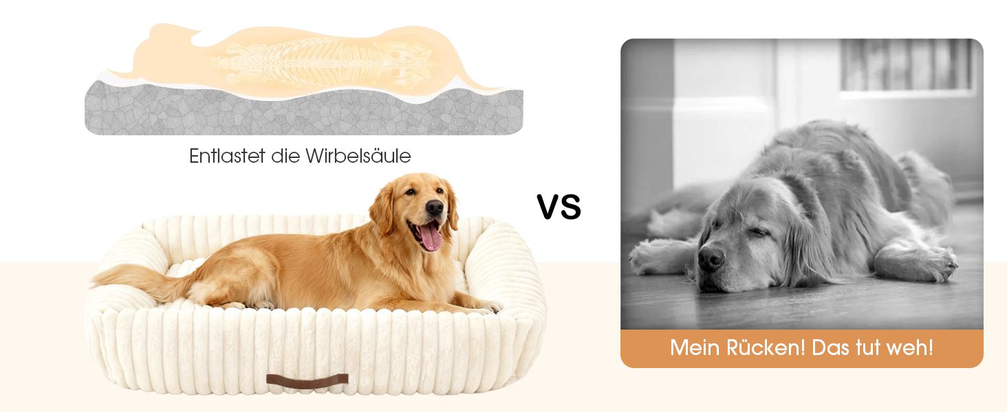 Ортопедичний лежак для собак великих порід, лежанка для собак XL, з м'якою подушкою для шиї, знімний та пральний килимок, з ручками (Бежевий, 109 * 76 * 20 см)