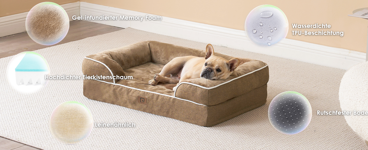 Ортопедичне ліжко для собак великих порід, 112x81 см, кошик для собак з Memory Foam XL, вологостійке собаче ліжко з високим бортиком, зручна собача кушетка, Kamel 112 x 81 x 17.5 см