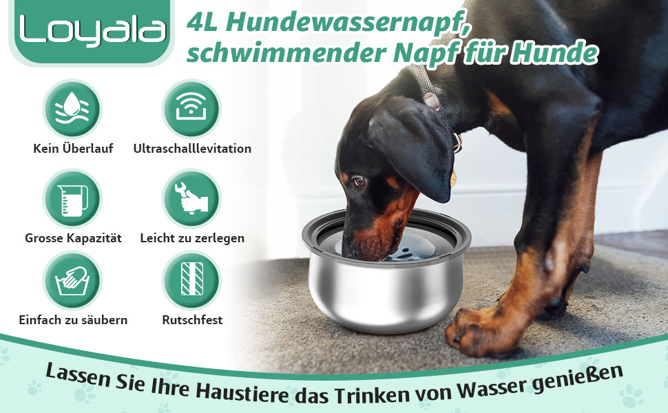 Миска для собак Loyala: велика, антипроливання, 4L, сіра