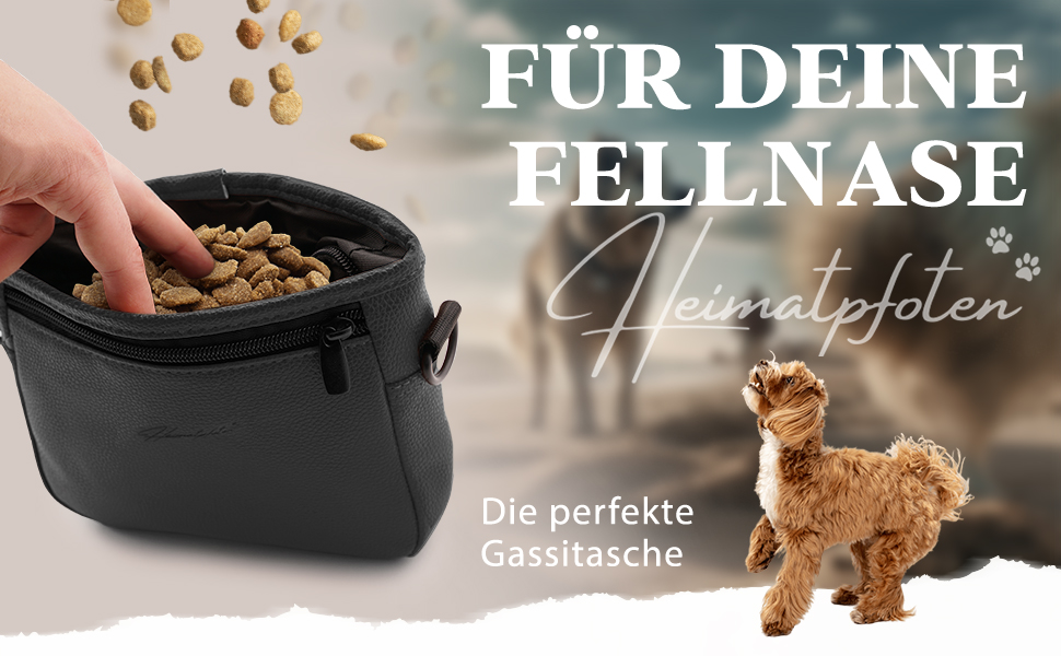 Сумка для ласощів для собак Heimatpfoten® з екошкіри, чорна, S - зручна гасiтна сумка з магнiтною застiвкою