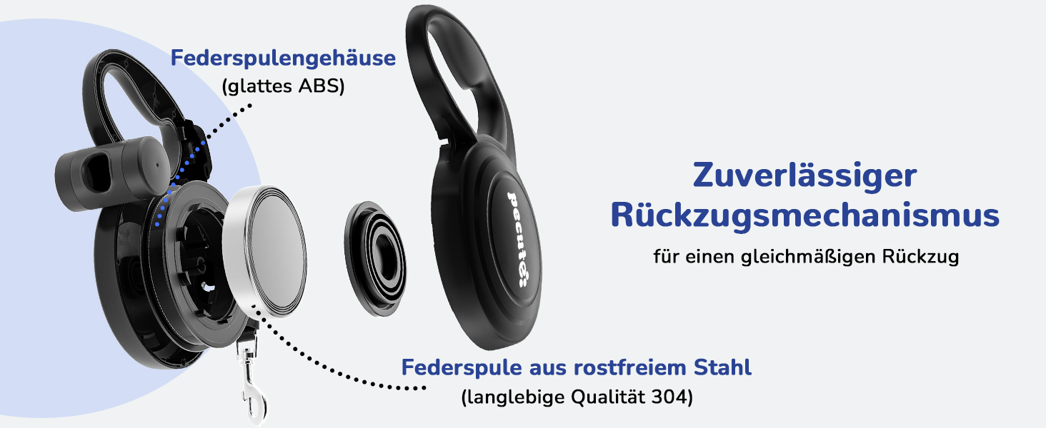 Рулетка для собак Pecute 10м, чорна. Макс. вага - 50 кг, антизаплутана, з кнопкою швидкої зупинки