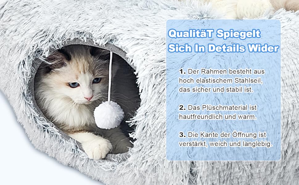 Туннель-іграшка для котів Jiupety з місцем для сну, великий, сірий, з підвісними кульками