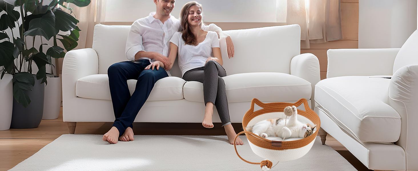 Ручне ткане ліжко для котів Maisly з бавовняного шнура, дихаюче та стійке до подряпин, складане гніздо для котів, універсальний кошик для домашніх тварин з іграшкою для котів та маленьких собак до 10 кг