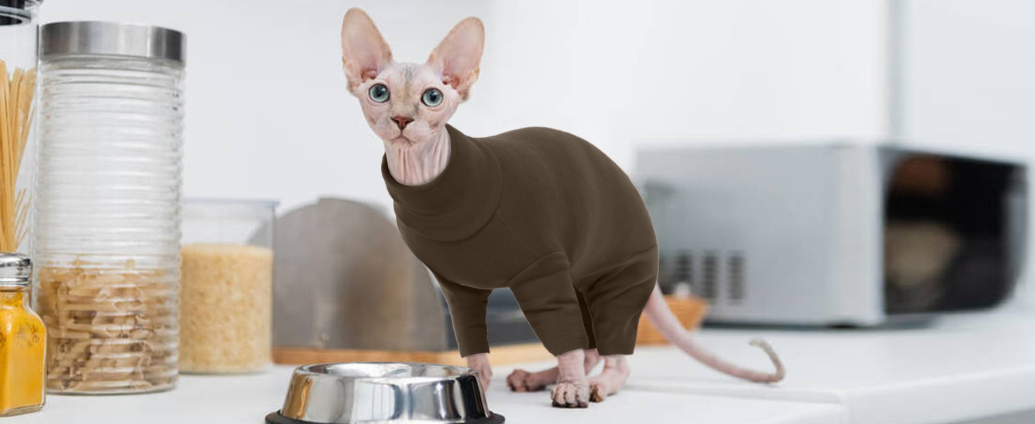 Одяг для котів, пуловер для Sphynx, Cornish Rex, Devon Rex, Peterbal (темно-коричневий, L)