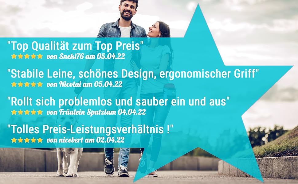Витяжна повід для собак HUND IST KÖNIG 8м, до 50кг, чорний | Міцний поводок для малих та великих собак | Зручний ручка