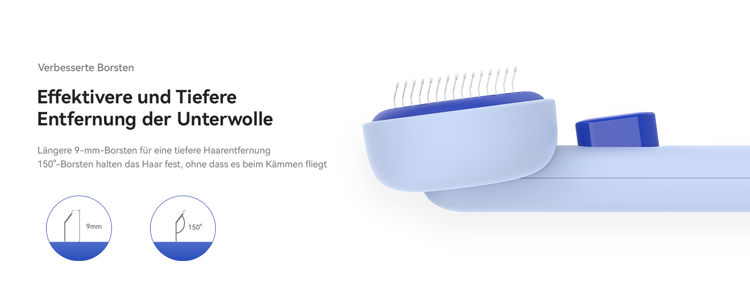 Щітка для котів Aumuca з кнопкою випуску шерсті, довговічна, для короткої та довгої шерсті, видаляє відмерле волосся та масажує (Блакитна)