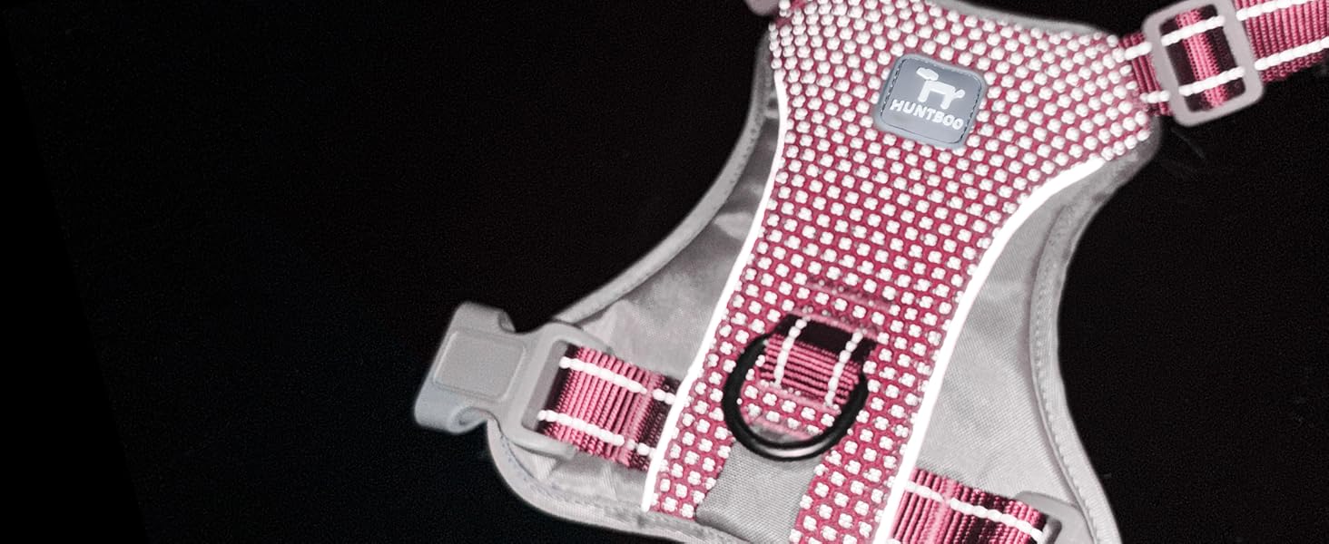 Шлейка для собак Huntboo Anti-Zug, без обмеження руху, для малих, середніх та великих собак, не тягне, світловідбиваюча, з 2 карабінами, не душить, регульована, для тренувань та бігу (Рожева, M)