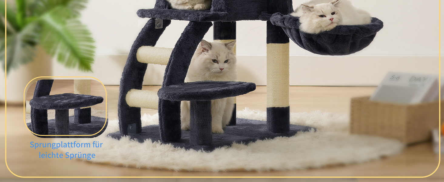 Кігтеточка для котів Heybly HCT009SM сірого кольору, 75 см, з платформою, печерою, гамаком та драбиною