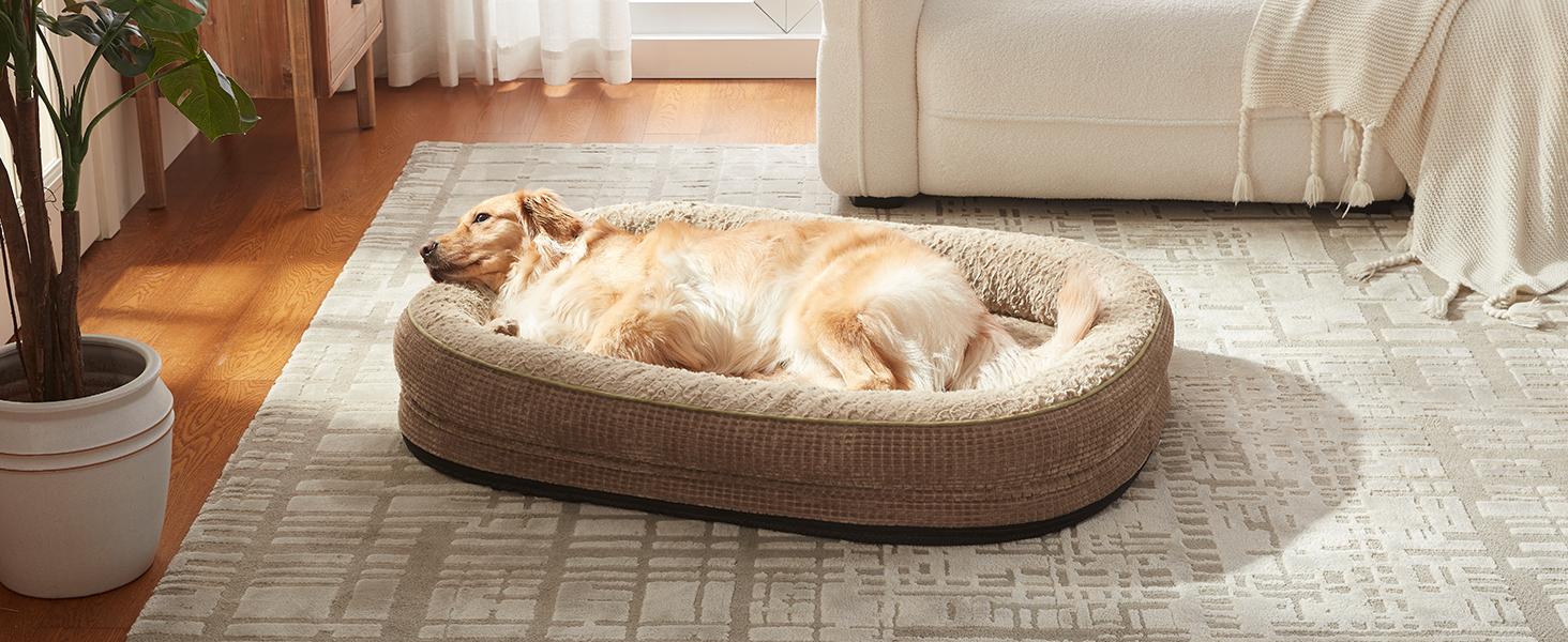 Ортопедичне ліжко для собак великих та середніх порід, XL, з м'якою подушкою для шиї, Memory Foam, вологостійке, неслизьке, знімний кошик, сірий, 107 x 81 x 19 см