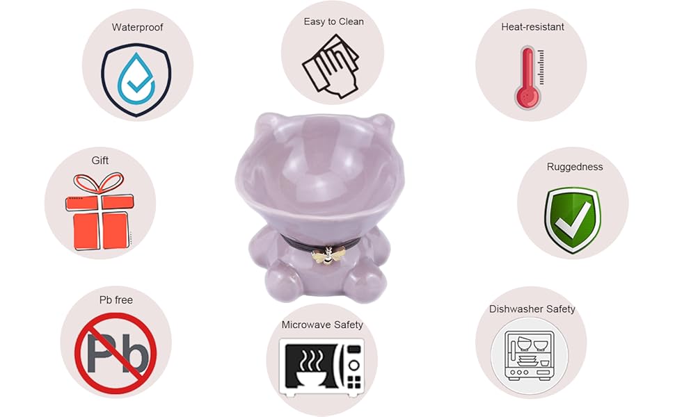 Підвищений годівниця для котів Busnos: керамічна миска для їжі та води, 14x13x11 см, синього кольору