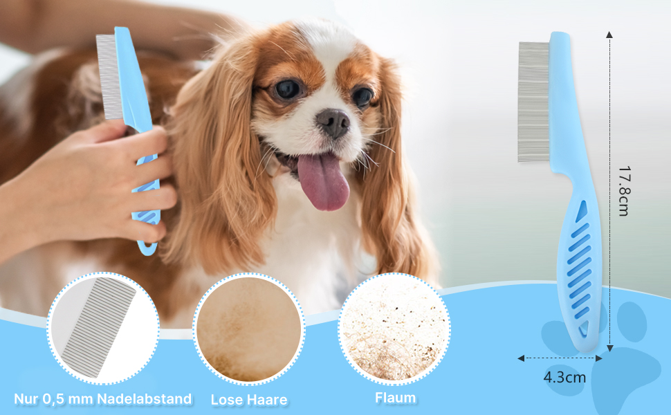 Набір для догляду за тваринами 6 в 1: щітка для собак, гребінець для вичісування підшерстка, тример, гребінець від бліх, щітка для миття | Синій, прямокутний