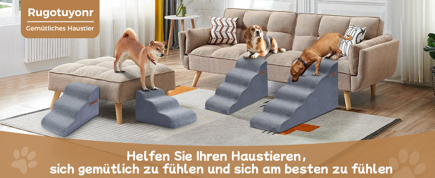 Сходинки для собак 5-ступеневі, 60 см - для дивана та високого ліжка, з антиковзким покриттям, підходять для маленьких тварин та котів з артритом