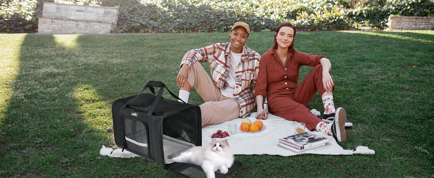 Сумка-переноска для собак та котів Wakytu, велика, чорна, розширювана, складна, 900D Oxford, міцна