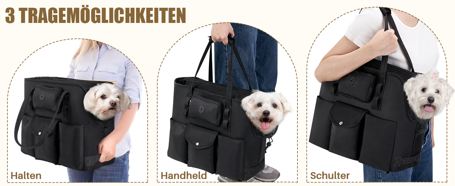 Транспортна сумка для собак та котів Eyein - чорна, до 5,5 кг, з кишенями та страхувальним ремінцем