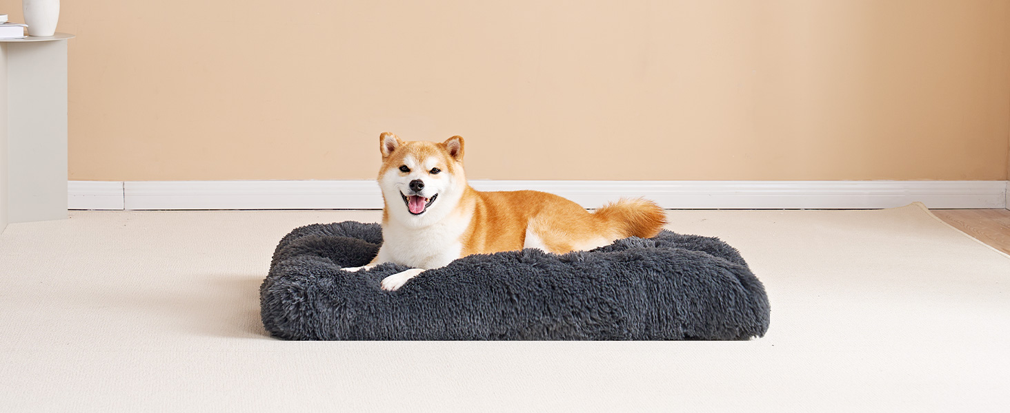 М'яке ліжко для собак EHEYCIGA, великі породи, XXL, 120x90 см, знімний чохол, антиковзаюче, плюшеве, темно-сіре