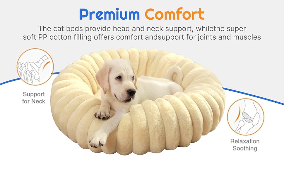 Кругла лежанка для собак YAGE, 60 см, плюш, антистрес, ортопедична, бежева. Також підходить для котів.